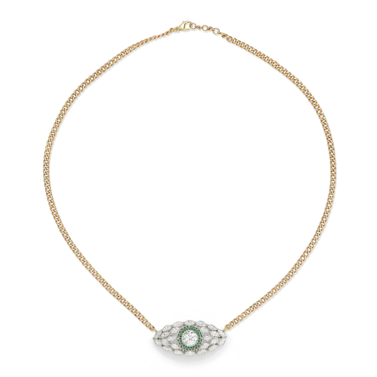 BESPOKE DIAMOND AND EMERALD EVIL EYE NECKLACE
