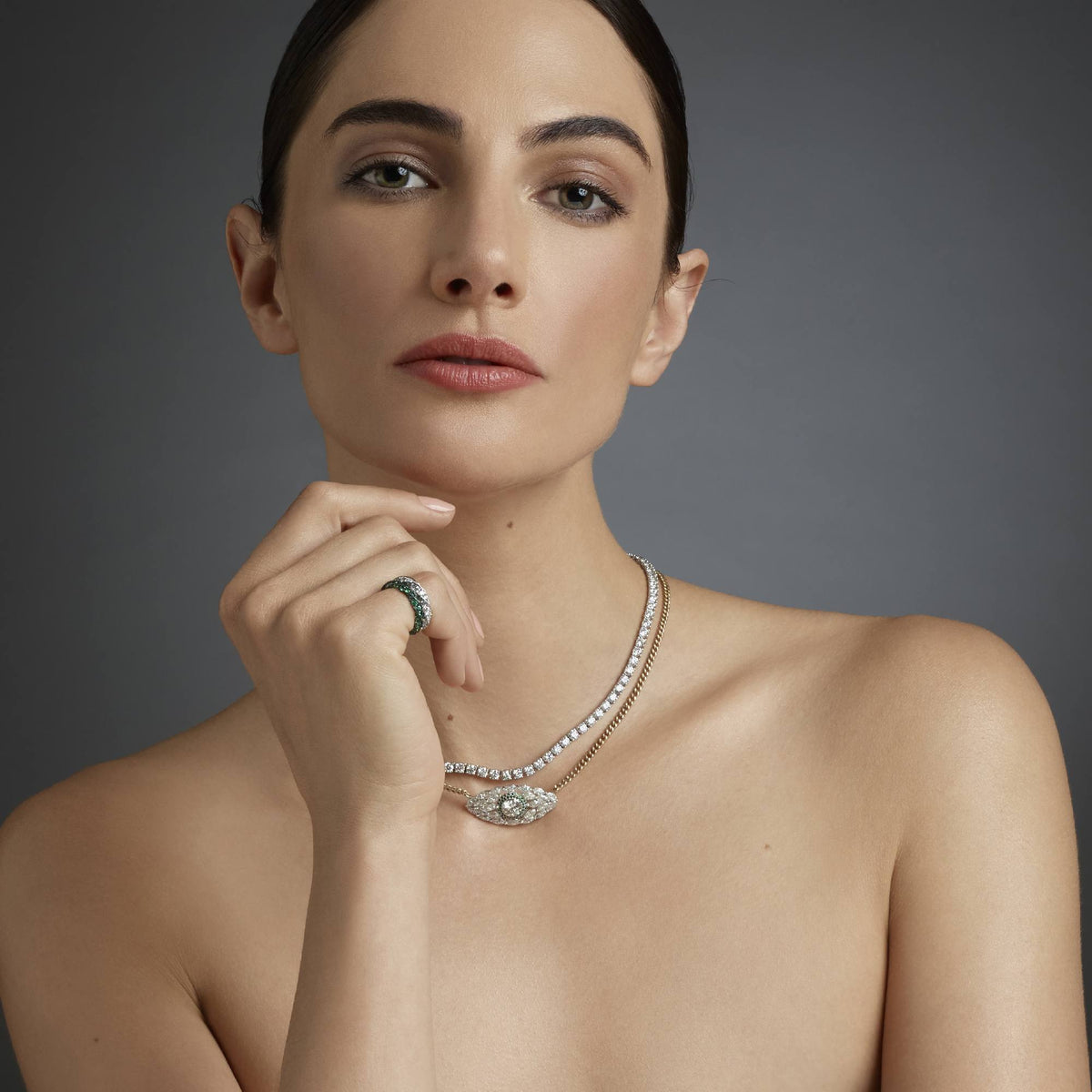 BESPOKE DIAMOND AND EMERALD EVIL EYE NECKLACE